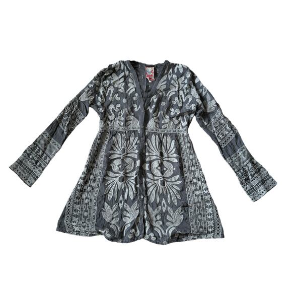 Johnny Was Charcoal Grey Embroidered Tunic Blouse - Picture 1 of 11